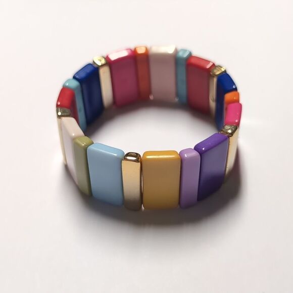 207 Gold Multicolor Beaded Stretch Bracelet - Picture 5 of 5